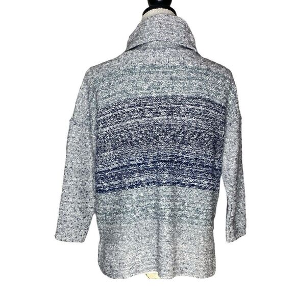 J. Jill Sz Med Grey Blue Green Striped Marled Cowl Neck Pullover Tunic Sweater - Picture 2 of 4